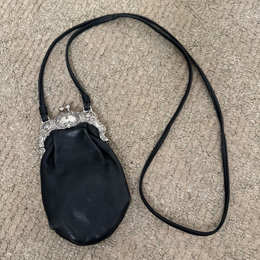Brighton Vintage Leather Bag Cross Body Black Silver Ornate